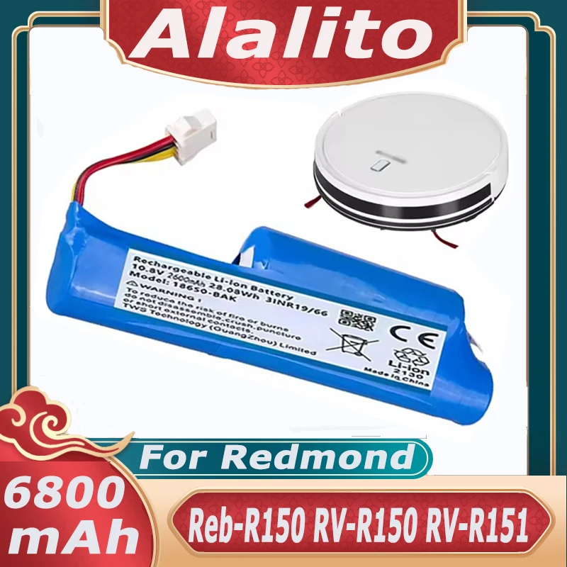 Batería de repuesto de 10,8 V y 6800mAh para Redmond RV-R150, Redmond RV-R151, Vileda VR 102, Vileda VR201, Robot aspirador Petpro