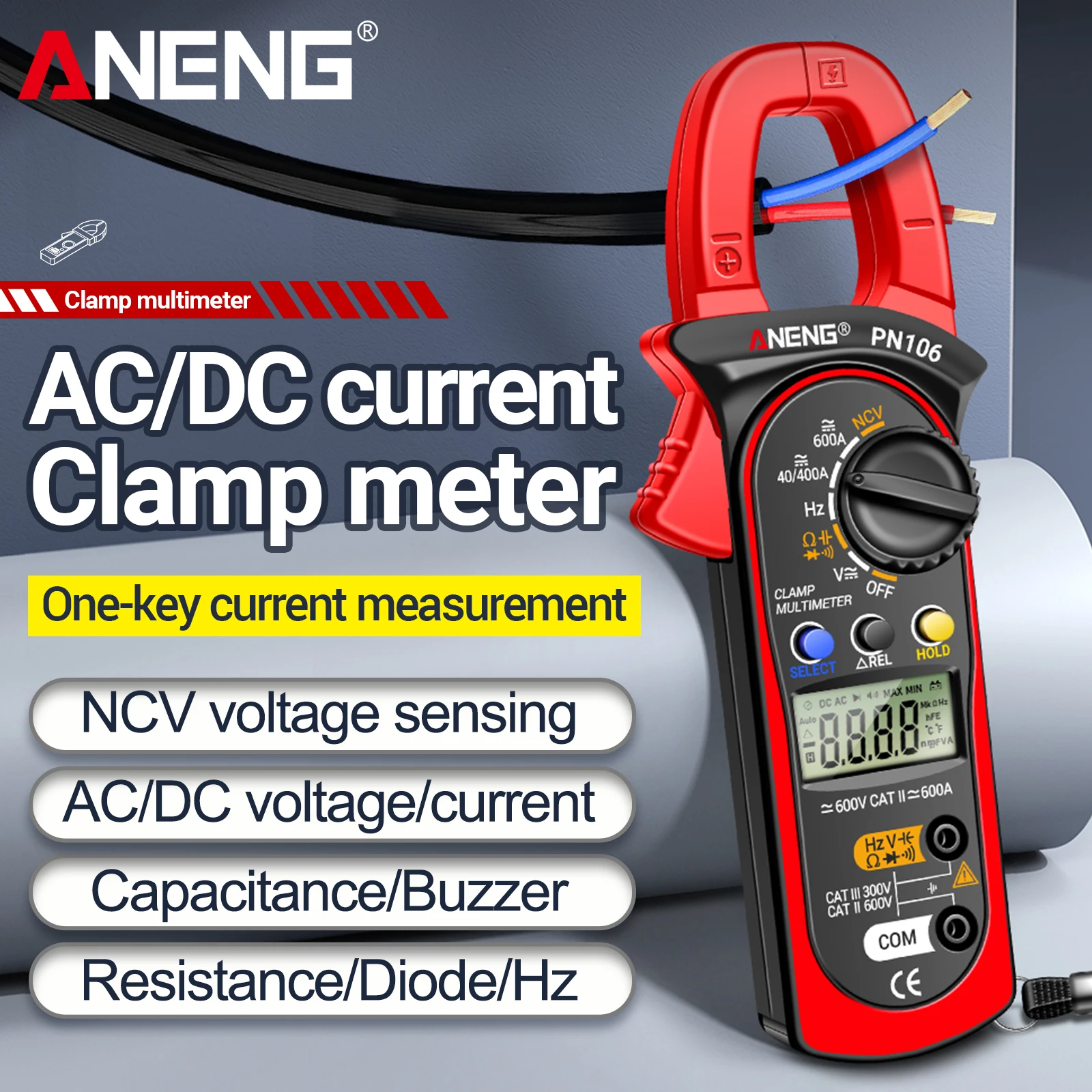 

Мультиметр ANENG PN106 True RMS с автоматическим выбором диапазона, функцией NCV, измерением напряжения и сопротивления, с подсветкой LCD-дисплея, портативный, для электриков