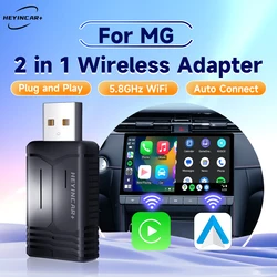 2024 nuovo HEYINCAR 2 in1 adattatore Wireless Carplay Android Auto Wireless per MG ZS EV MULAN MG4 MG5 EHS MARVEL R MAXUS