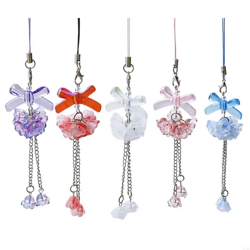 97BF Hydrangea Flower Phone Charm Trendy Bag Pendant Bowknot Bag Charm Phone Lanyard Glaze Material for Trendy Individuals