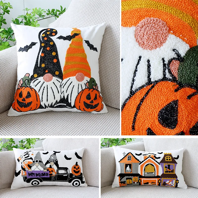 Halloween pillow cover pumpkin cartoon towel embroidered pillow canvas home sofa pillowcase cushion