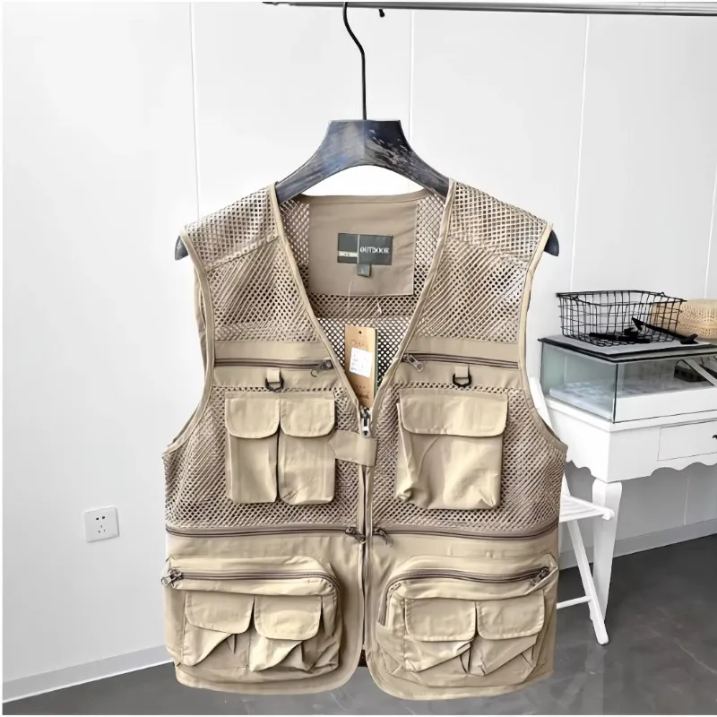 2027 New Men's Vest Tactical Webbed Gear Coat Summer Photographer Waistcoat Tool Many Pocket Mesh Work Sleeveless Jacket Male