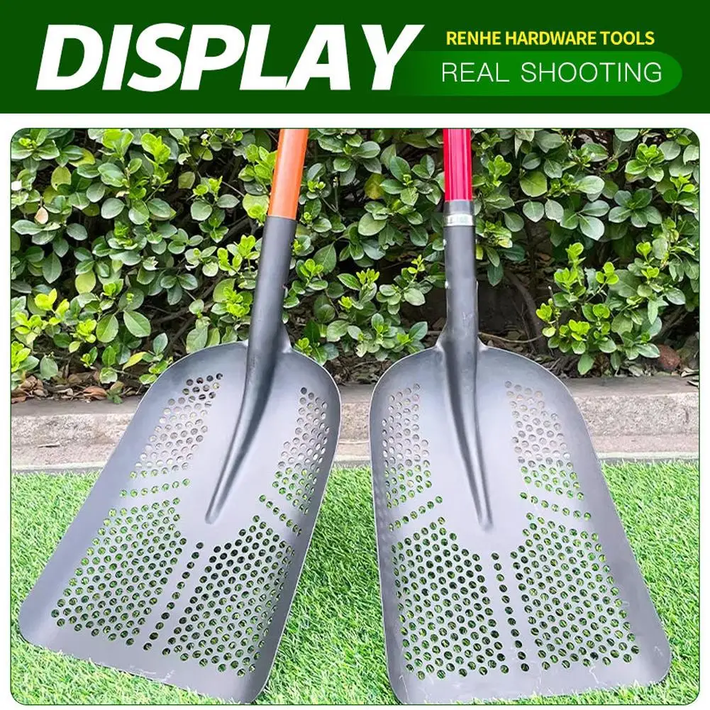 Pelle de jardin robuste avec trou pour le jardinage, filtre creux pour tamisage du sol, maïs, sable, charbon, passoire minière