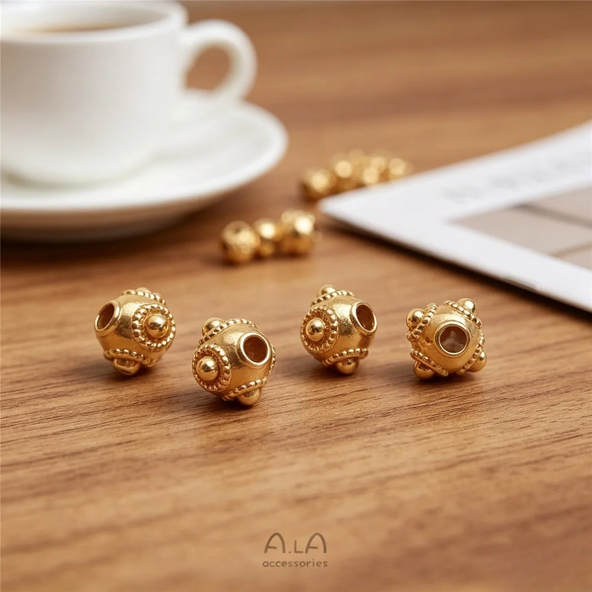 Brass 14K Gold Plated Anti-fade 5.5mm Vintage Dragonfly Eye Square Spacer Beads DIY Bracelet Earring Jewelry Findings
