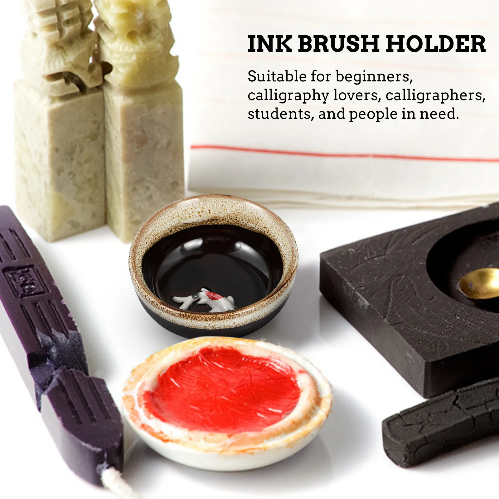 

1Pcs Ink Dish Ceramic Calligraphy Brush Holder Smooth Edges Stationery for Beginners Home Office Study Ink Dish