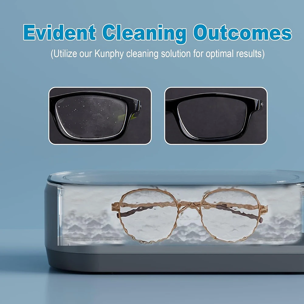 KUNPHY 초음파 세척기 12oz 스테인리스 스틸 탱크 350ML 모든 보석 안경 틀니 반지용 초음파 세척기