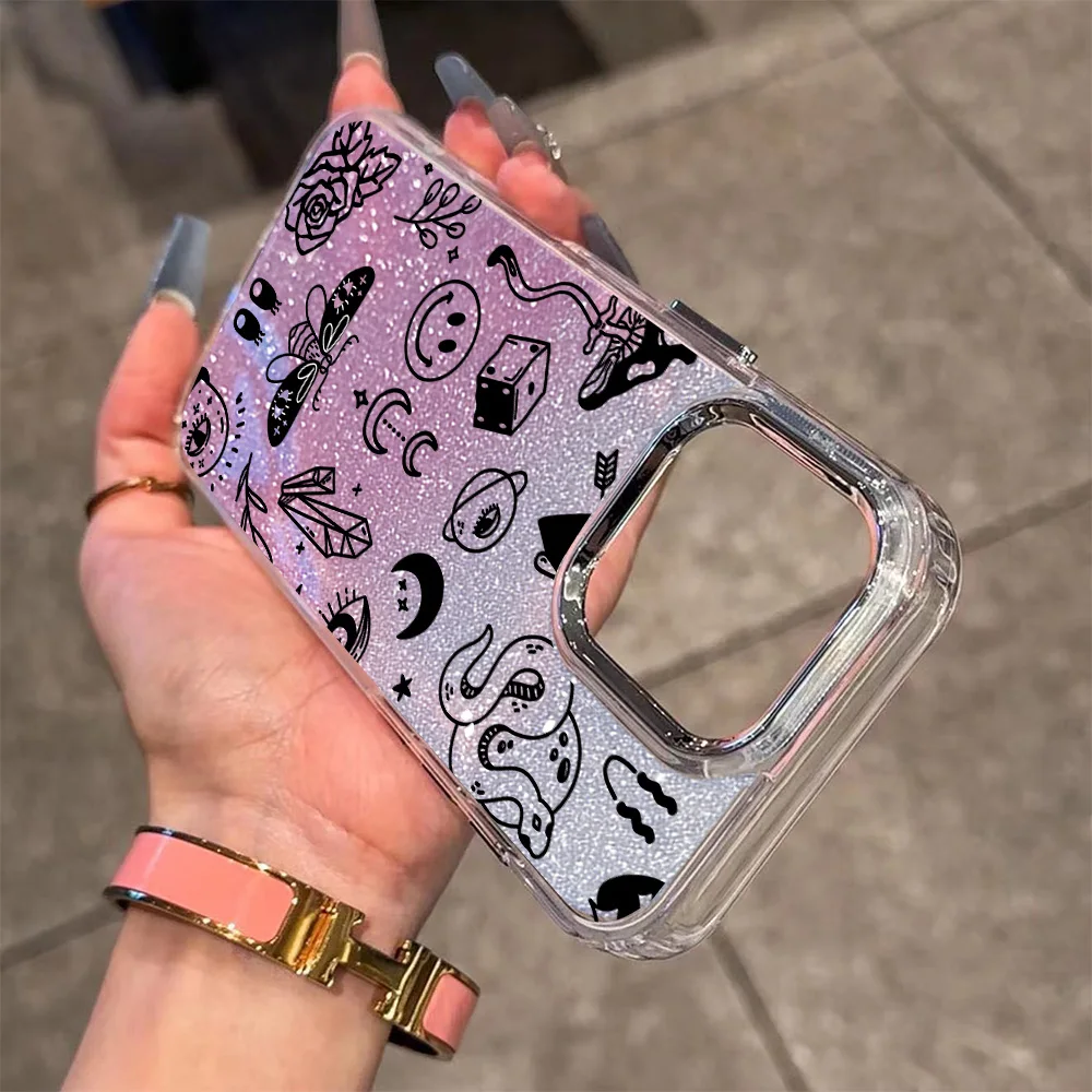 라인 아트 검은 나비 도금 투명 폰 케이스 (OPPO Reno4 Reno5 Reno6 Reno8 Reno11 Reno12 Reno13 Z T F Pro 4G 5G 용)