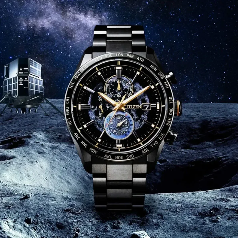 Citizen Back of The Moon-reloj de cuarzo para hombre, cronógrafo de lujo, de acero inoxidable, luminoso, informal, de negocios