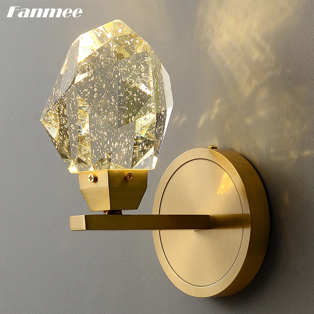 Imagem -05 - Luxo de Bronze Diamante Luz Parede Led Regulável Moderno Corte Claro Cristal Corredor Arandela Bolha Cirstal Mini Lâmpada Parede