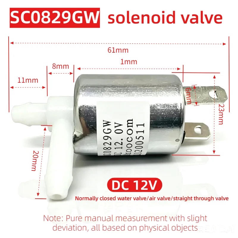 Válvula solenoide SC0829GW DC 12V normalmente cerrada, válvula de agua/aire/pasante, diámetro interior de salida 2.2mm