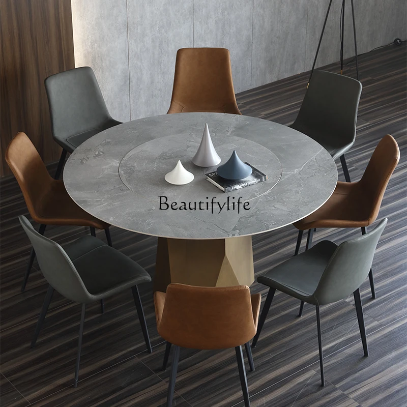 

Embedded round Stone Plate Italy Imported Stone Plate Metal Chassis round Dining Tables and Chairs Set