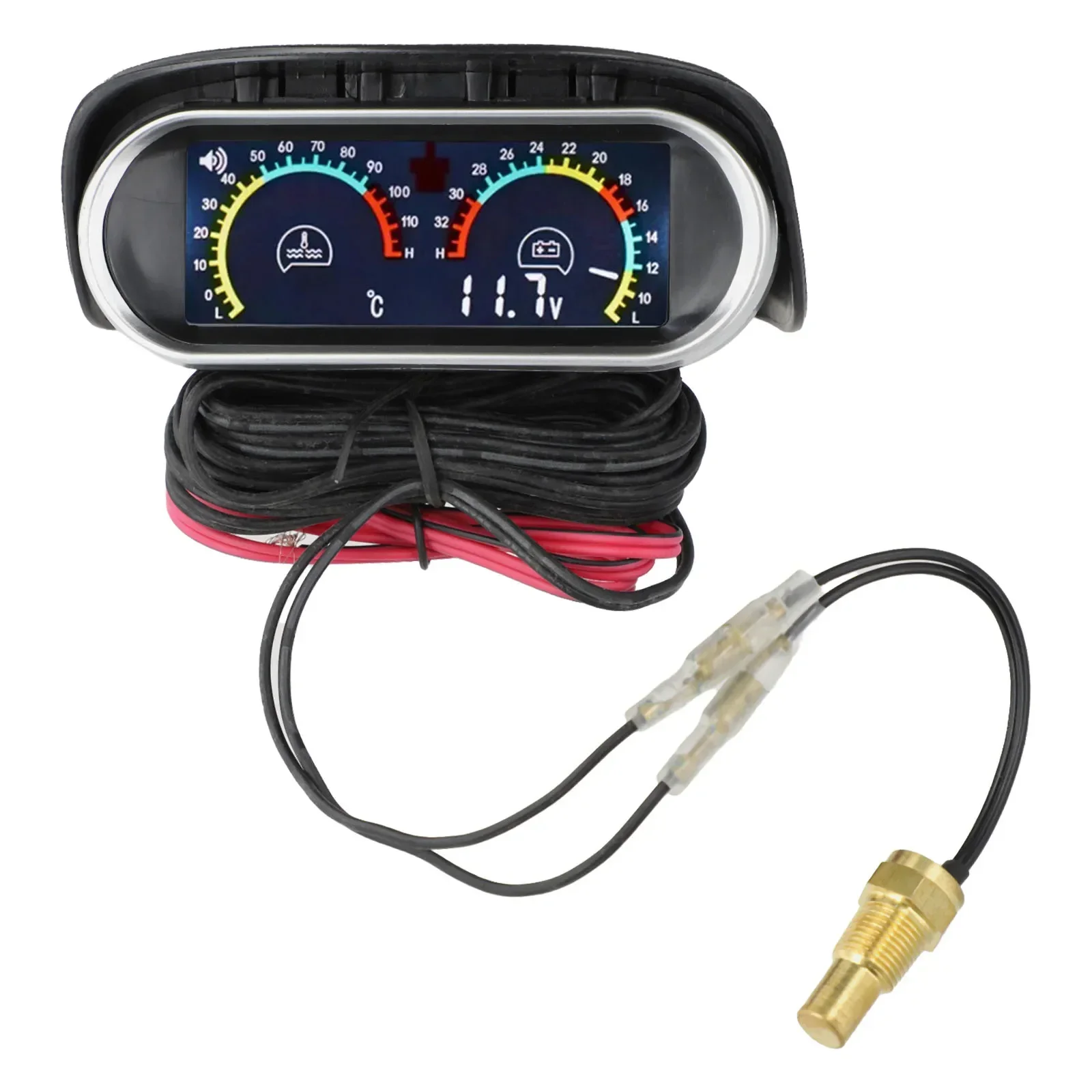 

Blackplastic DC 9V - 36V 2 In 1 12v 24v Car Water Temp Temperature Gauge Digital LCD Voltmeter W Sensor Car Accessories