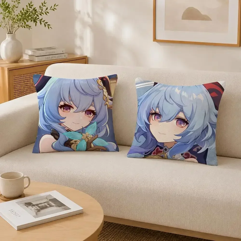 Game Character Ganyu Cushion Cover Soft Fluffy Short Plush  Pillow Case Throw Decorative  for Sofa Bedroom Home Decor