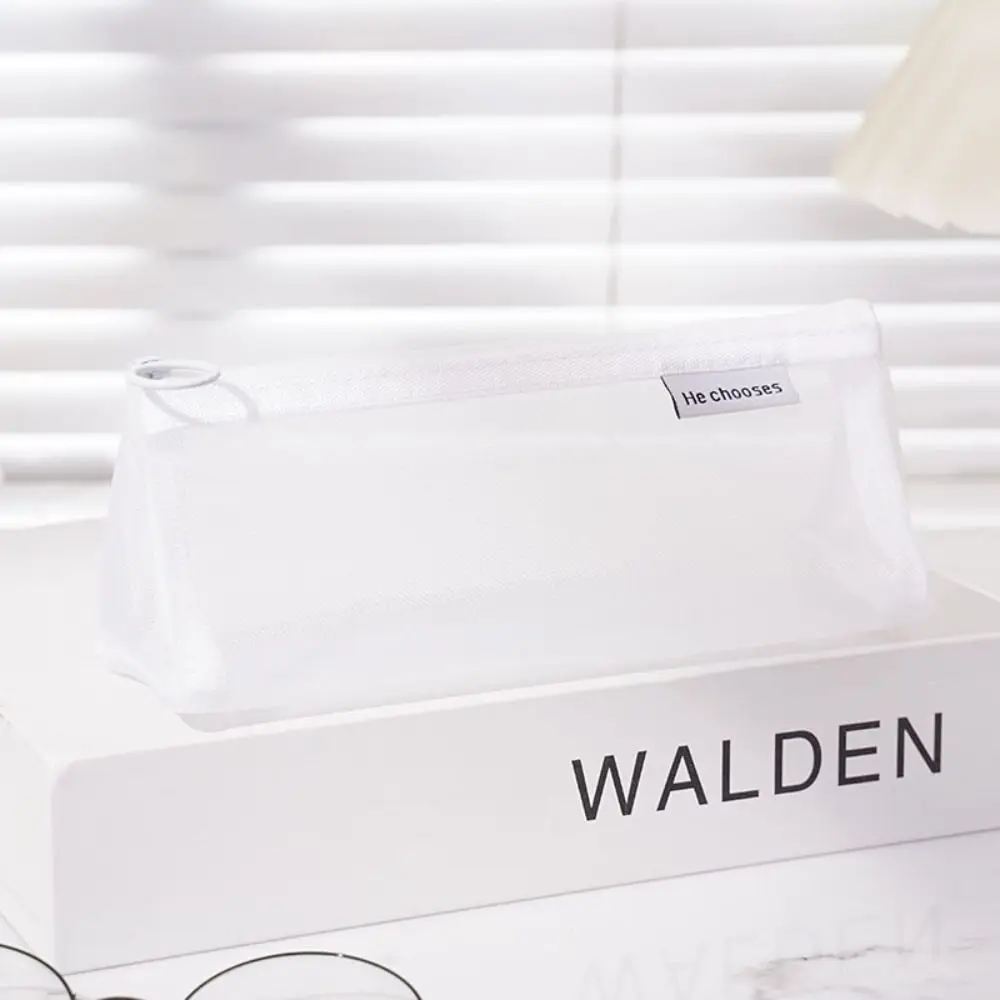 

Simple Nylon Mesh Pencil Case Retro Color Large Capacity Transparent Bills Bag Triangle Storage Bag Zipper Stationery Bag Travel