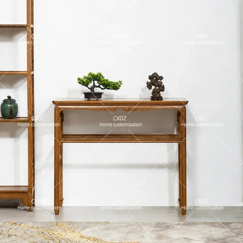 New Chinese Style Solid Wood Console Table Flat Top Entryway Hallway Strip Cabinet Supply Table for Living Room Lobby Decor