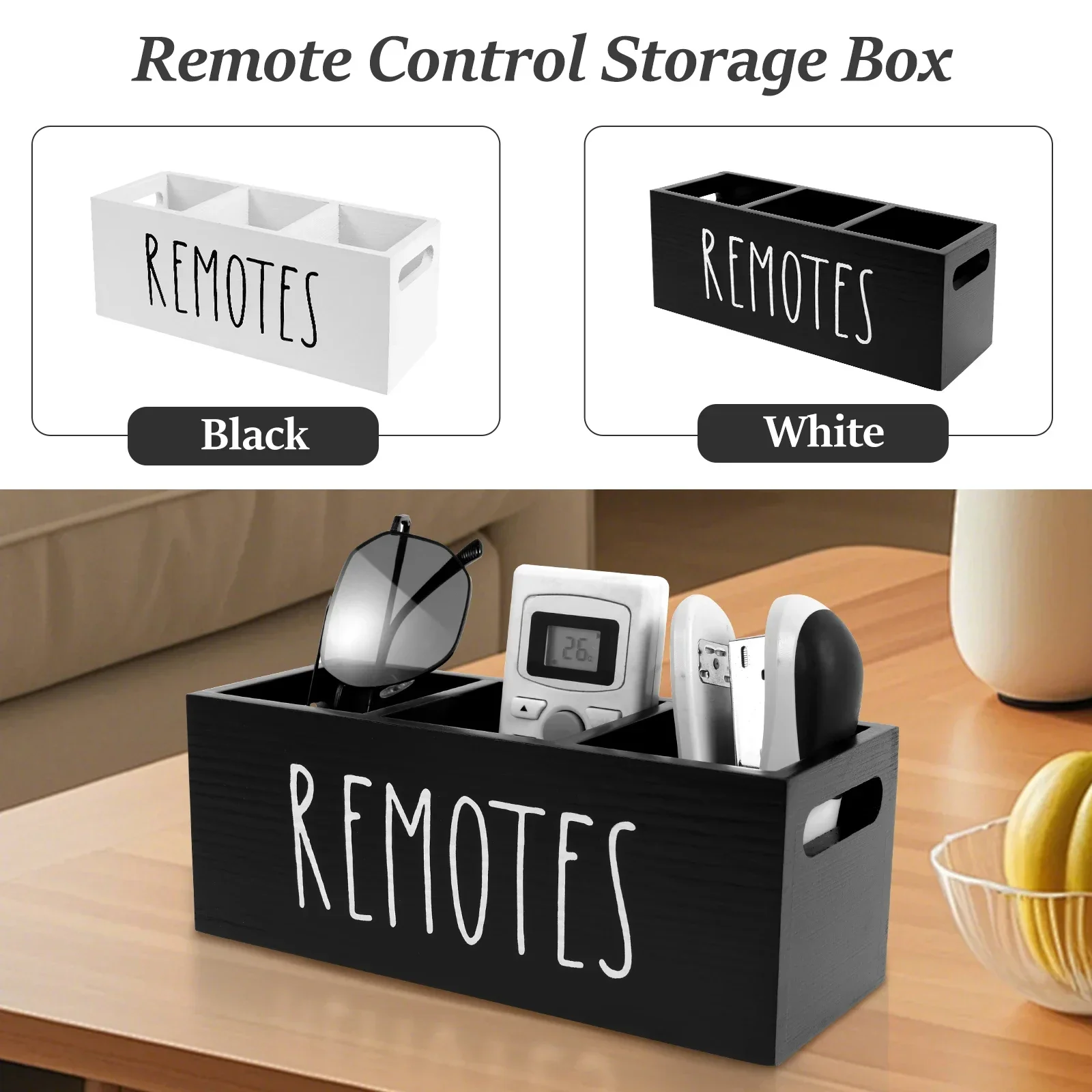3 Grids Wood Remote control organizer box for living room Accessory Storage box for Phone Remote Control Sundries Desk organizer