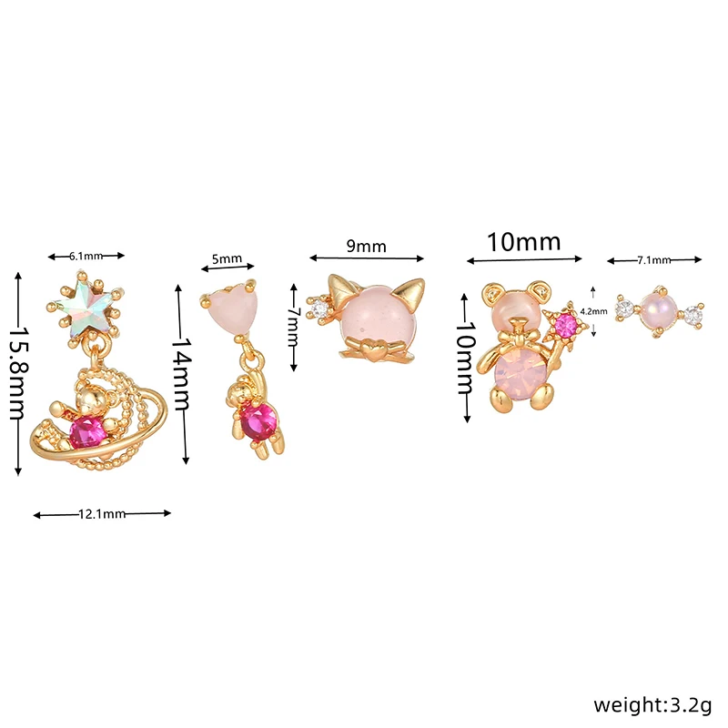 أقراط متدلية على شكل دب صغير لطيف للنساء مطلية بالذهب الوردي تشيكوسلوفاكيا الزركون ثقب الكرتون القط أقراط مجموعة مجوهرات الأزياء #6