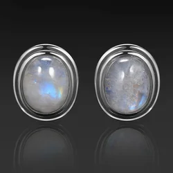 Natural 8x10MM Oval Moonstone Stud Earrings S925 Silver Earring for Women Vintage Ear Jewelry Party Gift Wholesale