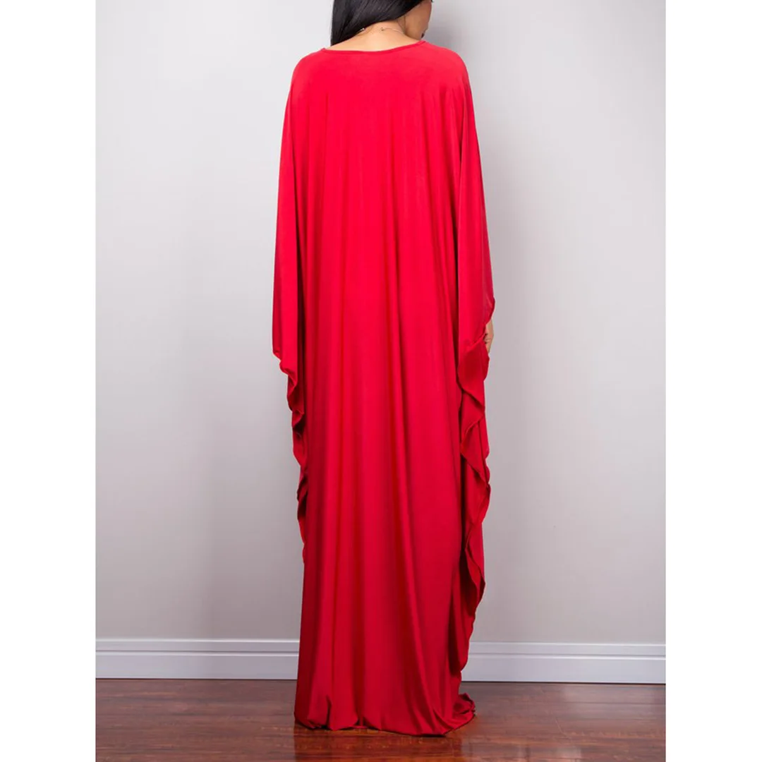 Langes Kleid im Stil einer griechischen Göttin, Tunika mit Fledermausärmeln, Strandkleid, Strandtuch, Strandmode, Kaftan, Maxikleid V4427 – Detail 31
