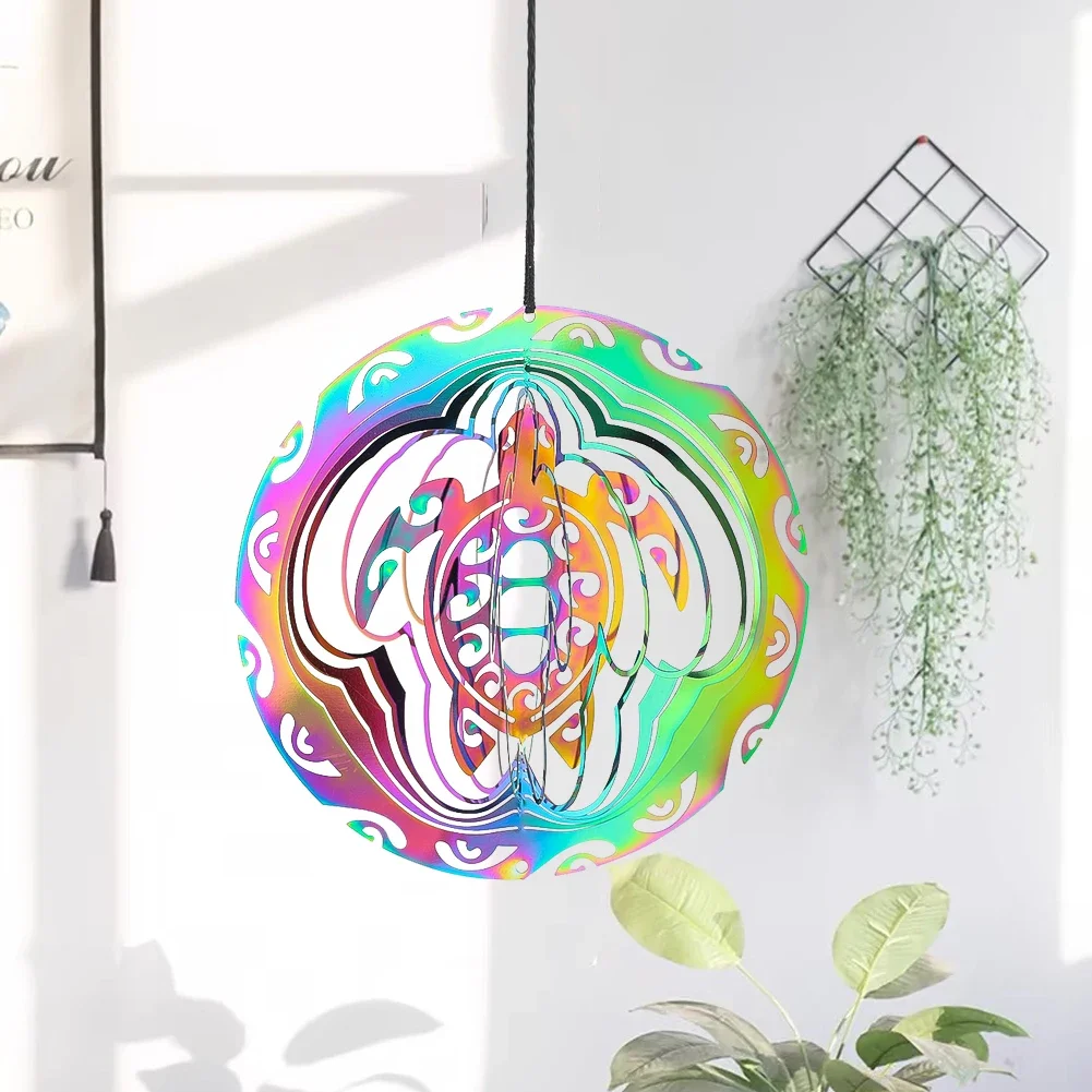 Turtle Wind Spinners for Yard and Garden Stainless Steel Whirligigs 3D Rainbow Wind Chimes Hanging Decor Gifts for Turtle Lovers