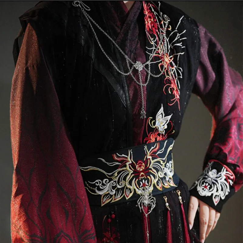 Man Spider Silk Language, Chinese ELEMENT, Song System, CROSS Long shirt Bijia, Silk Shore อื่นๆ Spider Black and Red,