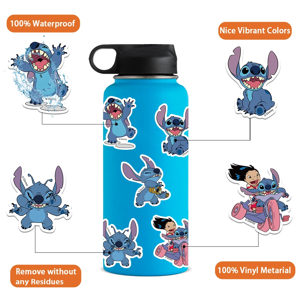 50/101pcs Cute Disney Cartoon Lilo Stitch Stickers Vinyl DIY Phone Motor Car Laptop Kawaii Anime Decals Sticker for Kids Toys