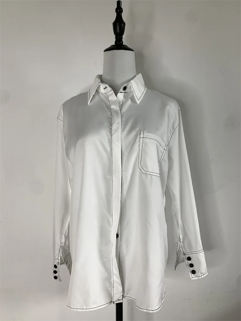 PLAZSON Blouse Women White Tops Long Sleeve Shirts Long Sleeve Solid Top Turn Down Collar Fashion Office Lady Tops