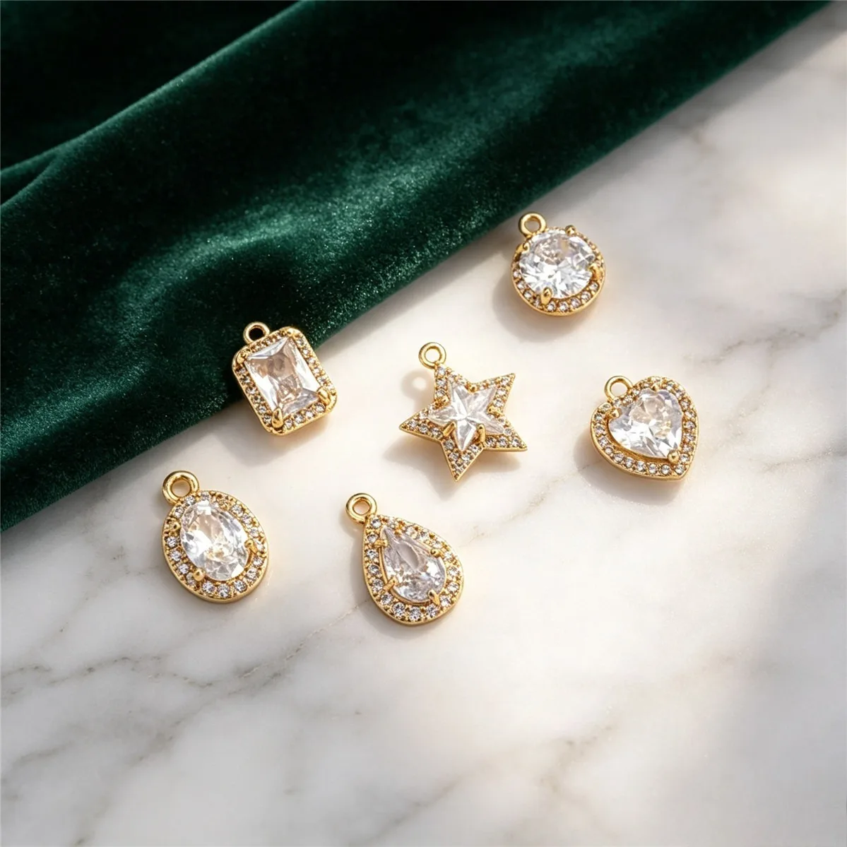 14K Gold Plated Micro Inlaid Zircon Geometric Rectangular Heart-shaped Pentagonal Star Water Drop Pendant DIY Jewelry Pendant