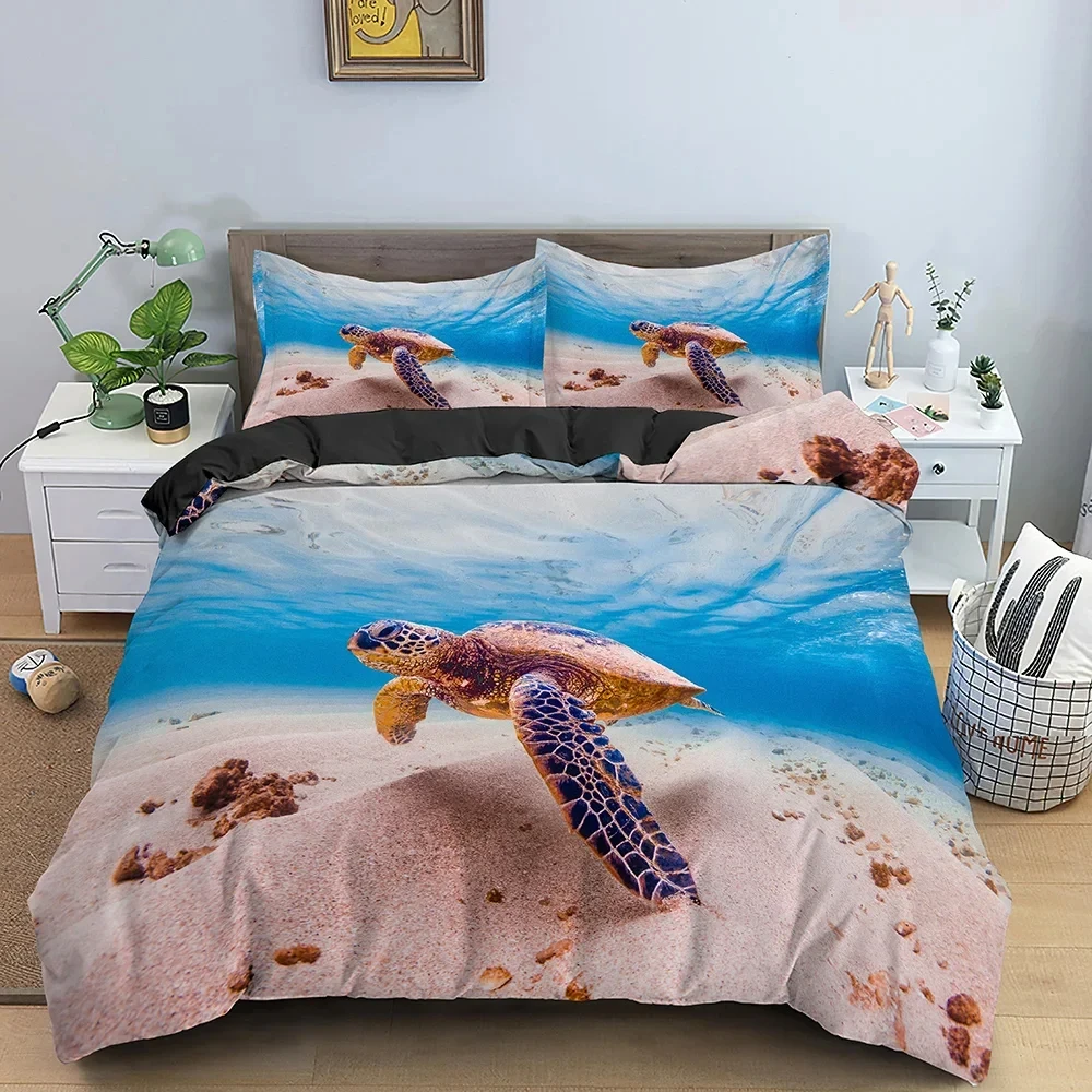 3D Sea Turtle Beddings Set Psychedelic Animal Duvet Cover Comforter Covers Single Twin Full Queen King Polyester Quilt Cover