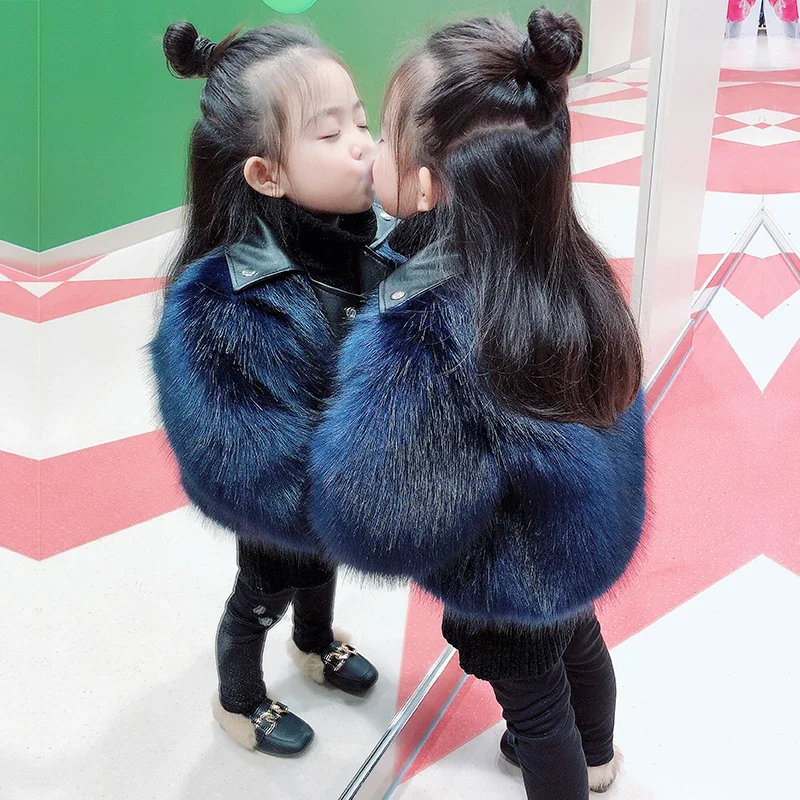 Winter Mother Daughter Faux Fur Leather Coat Children's Artificial Fox Fur Girls Jacket Kids Elegant Boutique Clothes TZ422