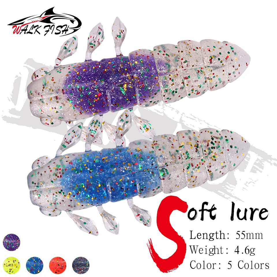 WALK FISH 5 Pieces/Lot Fishing Simulation Cicada Lure PVC+TPR Insect Soft Bait 5.5cm 4.6g Float Worm Lures Laser Sequins