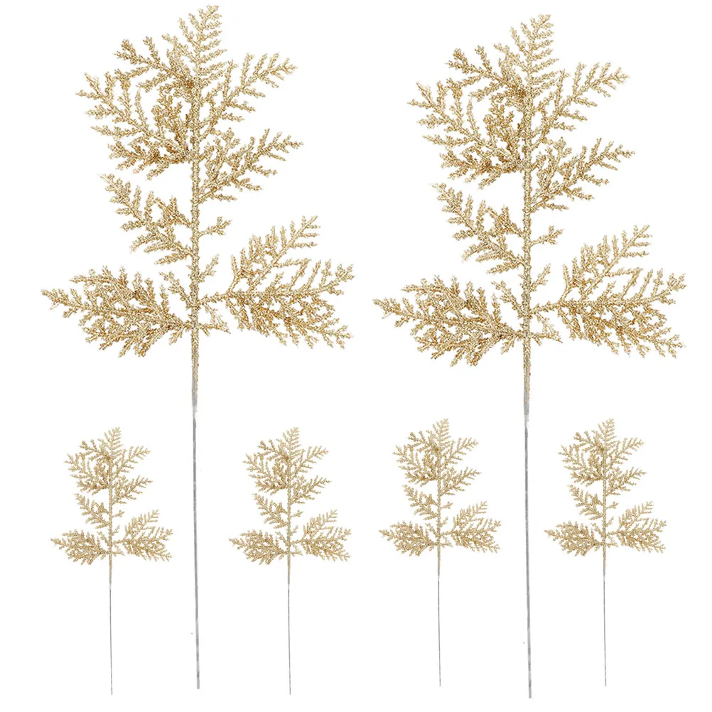 

6pcs Artificial Pine Branches Glitter Rose Gold Christmas Decor Faux Plant Stems Party Layout DIY Craft Holiday Table