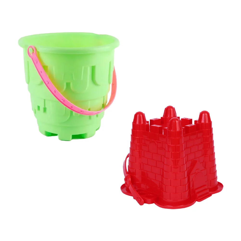 2 Pcs Beach Bucket Sand Building Coolers Sandcastle Toys Plastic Molds Seaside Circular Fans