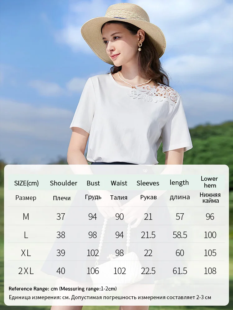 I BELIEVE YOU Women\'s T-shirt 2024 Hollow Out Embroidery Irregular Short-sleeved Summer New Slim Solid Casual Tops 2241015654