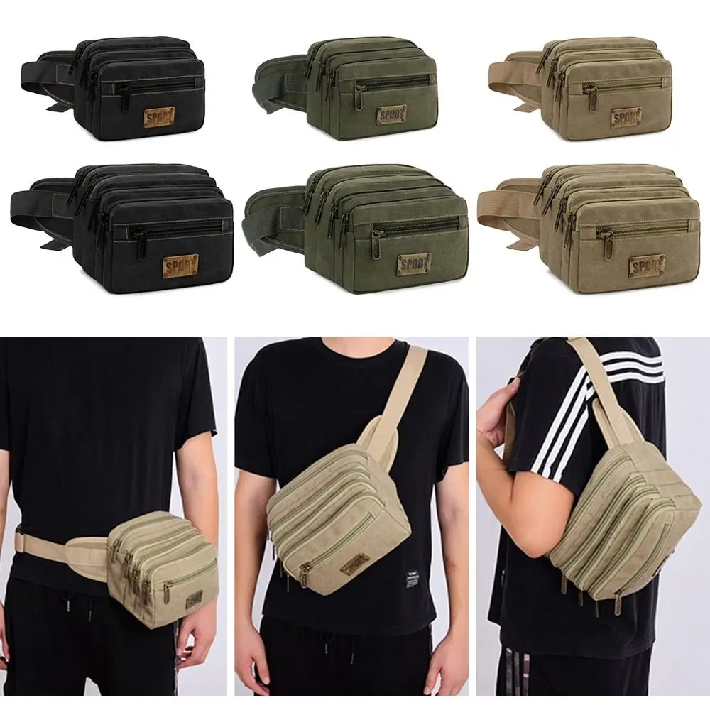 Large Capacity Waist Bags Fashion Multifunction Canvas Mobile Phone Pocket Cashier Bag Travel Crossbody Bags Outdoor Running Bag