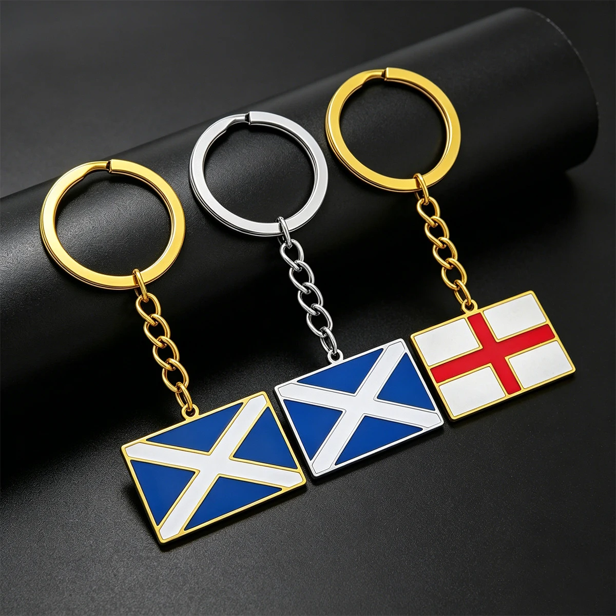 Enamel Scotland England Flag Keychain Stainless Steel Key Ring British Country Flag Pendant for Bag Car Key Gift