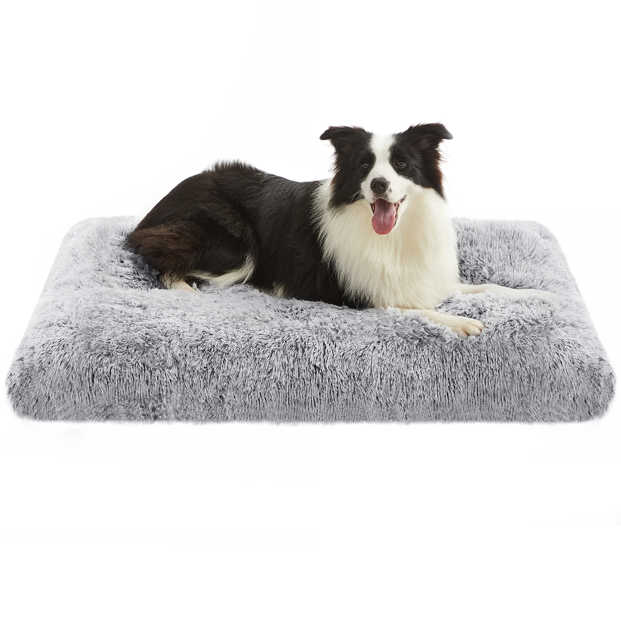 Feandrea Hundebett, Hundekissen, flauschige Hundematte, langer Plüsch, 110 x 73 cm, weiche Polsterung, waschbar, Ombré-Grau