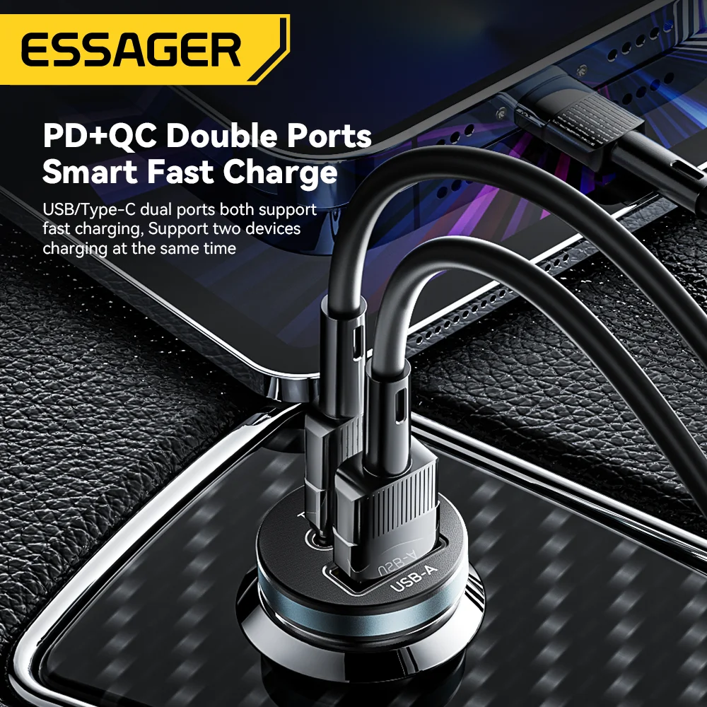 Essager 30W USB C Car Charger ประเภท C Quick Charger PD QC 3.0 SCP 5A Fast ชาร์จรถชาร์จโทรศัพท์สําหรับ iPhone Xiaomi samsung