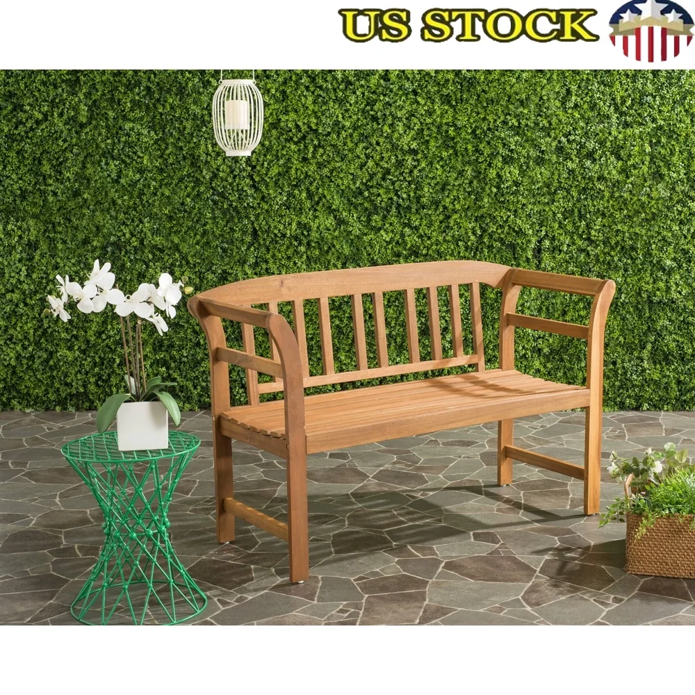 

Modern 2 Seat Garden Bench Acacia Wood Durable Outdoor Furniture Natural Finish Easy Assembly Chic Design Patio