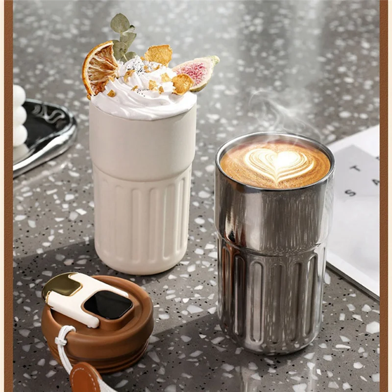 

A74U Smart LED Temperature Display Water Bottle Portable Leakproof Insulation Cup 450Ml Thermos Cup Brown Mirror