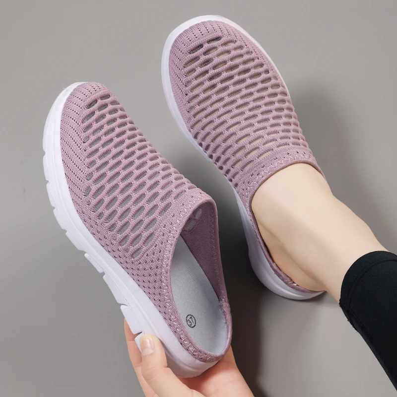 

Summer Shoes Slippers Rest Slippers Lace Mesh Breathable Flat Heel Solid Color 42 Large Understated Elegant Women's Shoes 2025