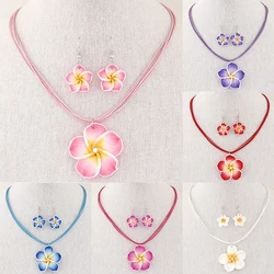 1Set Ladies Fashion Flower Wax Rope Sweet Simple Necklace Earring Set Jewelry Gift