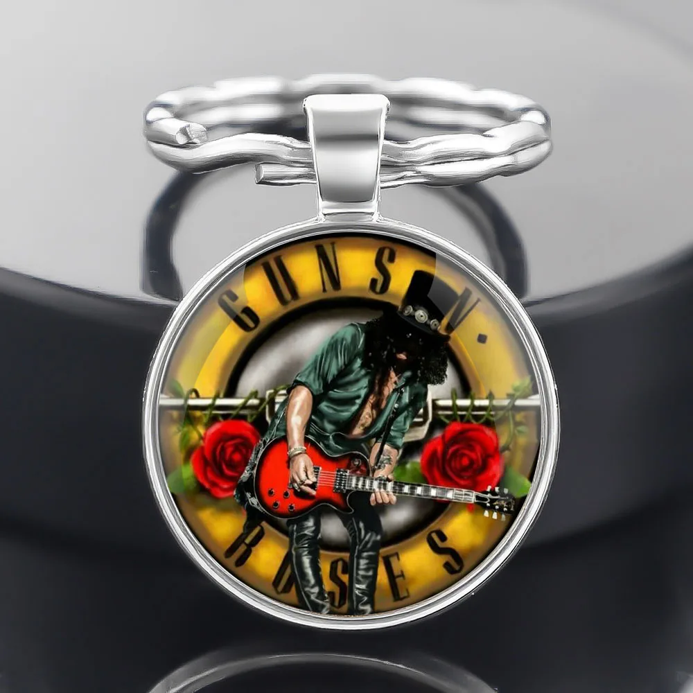 Llavero con cúpula de cristal redonda Guns N Rose, regalo Unisex, llavero digno, joyería para hombres y mujeres, llavero de joyería, regalos, llaveros