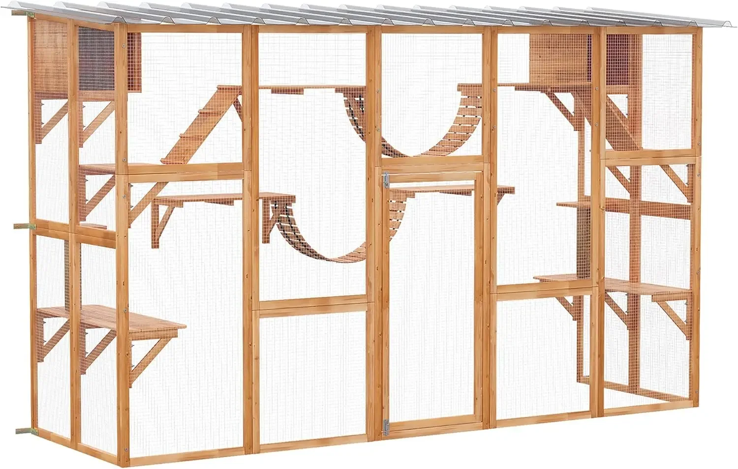 Catio Playground Cat Window Box Outside Enclosure, Outdoor Cat House w/ Roof for Multiple Kitties, Wooden Frame, Shelves&Bridges