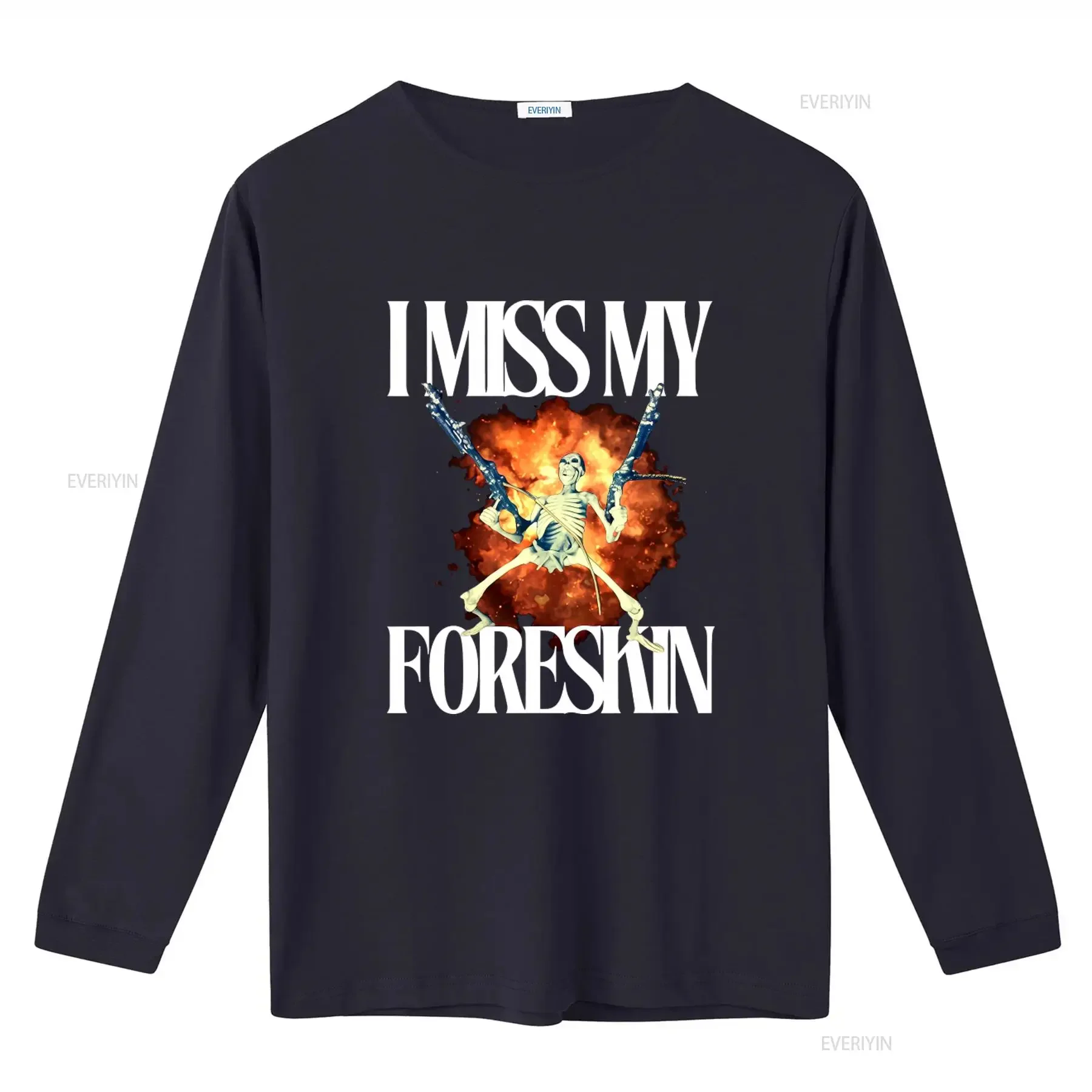 I Miss My Foreskin T Shirt Skeleton with Guns Explosion Design Weird Oddly Specific Funny Offensive Gag Meme Sarcastic Y2K view 4