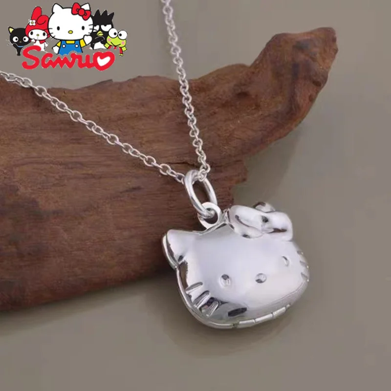 Sanrio Hello Kitty Copper Silver-plated Necklace Women\'s Pendant Can Be Opened To Put Photos of Women\'s Necklaces Jewelry Sets