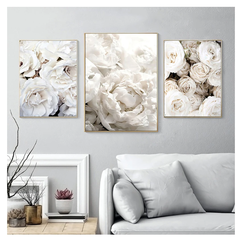 Peony Rose White Flowers Garden Nordic Posters and Prints Wall Pictures for Living Room Decor Wall Art Canvas Painting Bloom