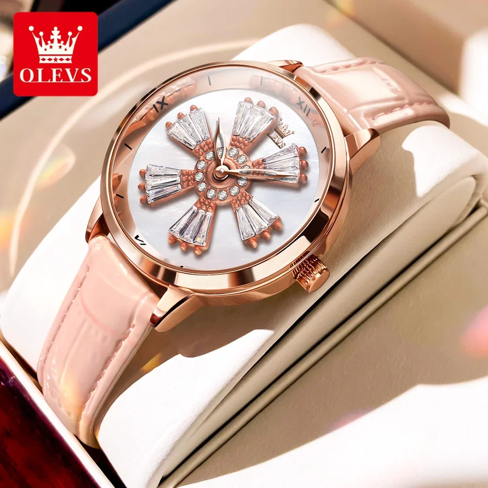 

OLEVS Quartz Watch for Women Rotating Dial Women's Watch Fashion Leather Strap Waterproof Elegant Ladies Wristwatch Reloj Mujer