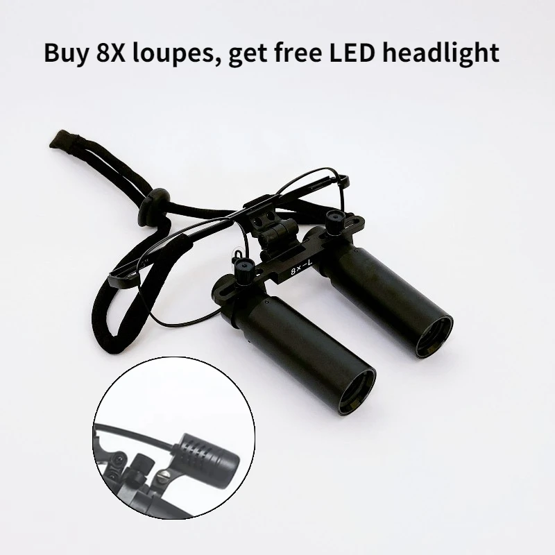 8.0X Dental Loupe Medical Surgical Binocular ENT Kepler 8X Optical Magnifier Microsurgery Loupes With LED Headlight（FDJ-X-8.0X)