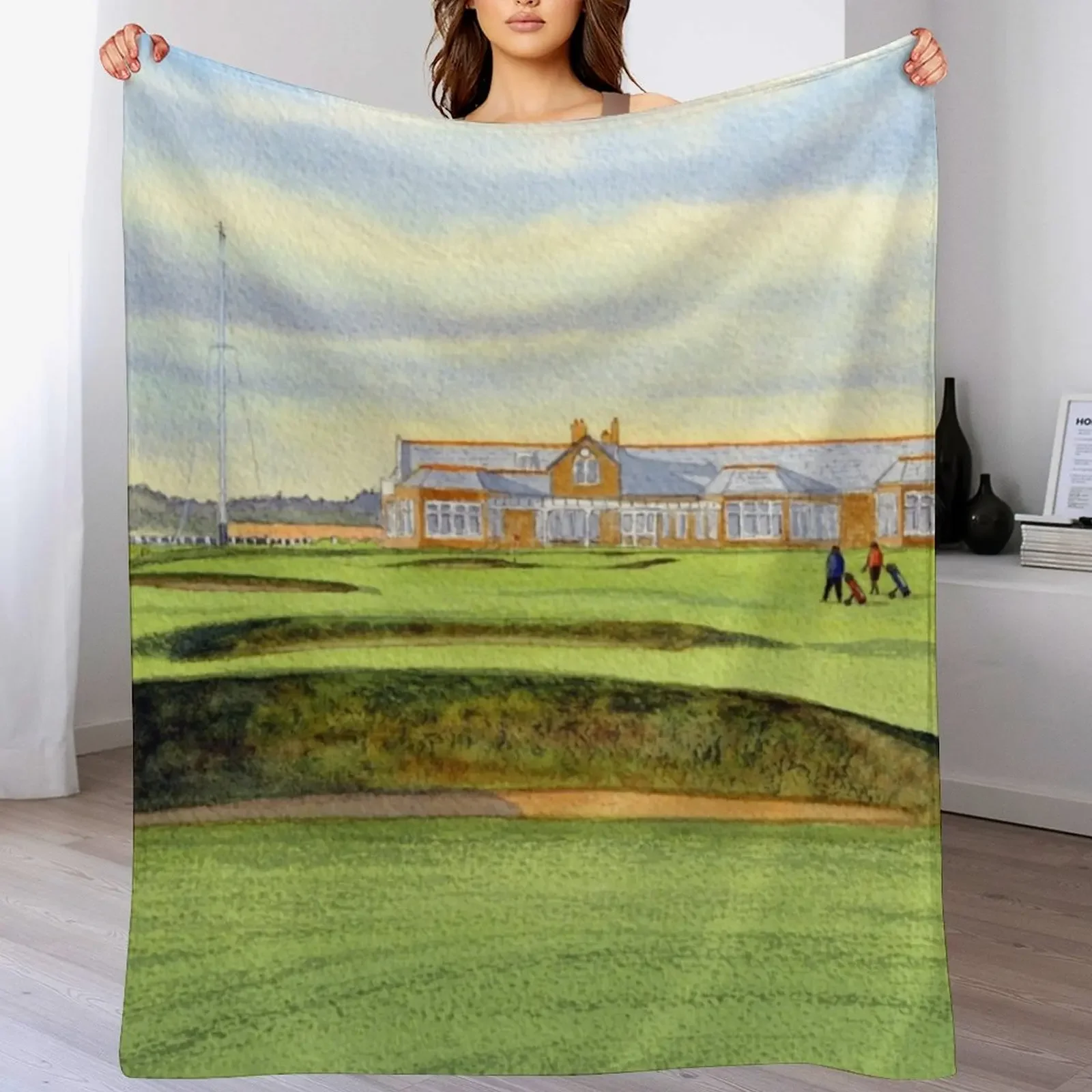 Royal Troon Golf Course 18th And Clubhouse Throw Blanket Lightweight Cozy Blanket for Bed Sofa